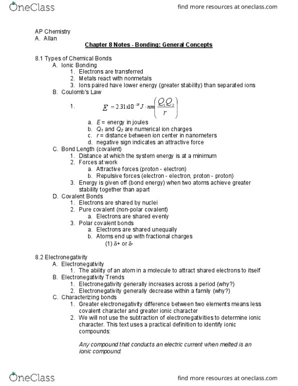 CHEM 112 Chapter Notes - Chapter 8: Tetrahedron, Beryllium, Molecular Geometry thumbnail