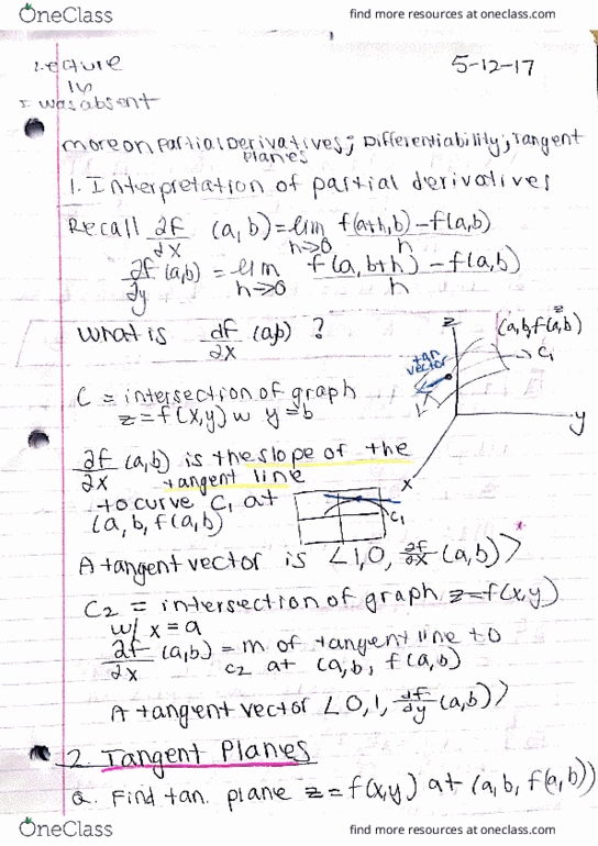 MATH 32A Lecture 16: More on Partial Derivatives; Differentiability and Tangent Planes thumbnail