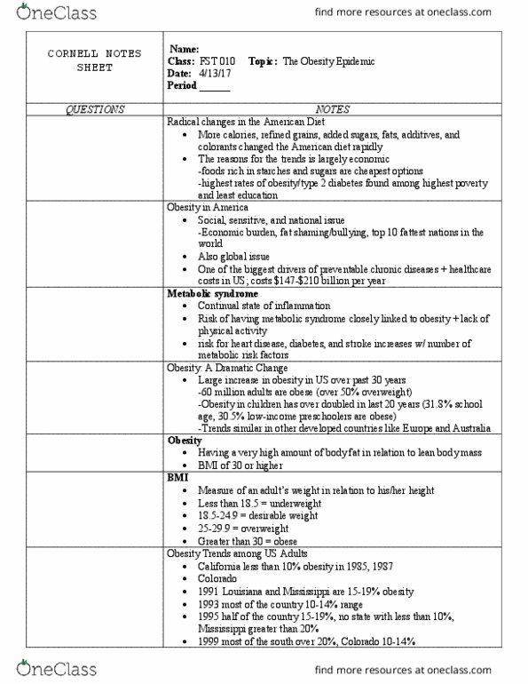 FST 10 Lecture Notes - Lecture 4: Myplate, High Fructose Corn Syrup, Red Meat thumbnail