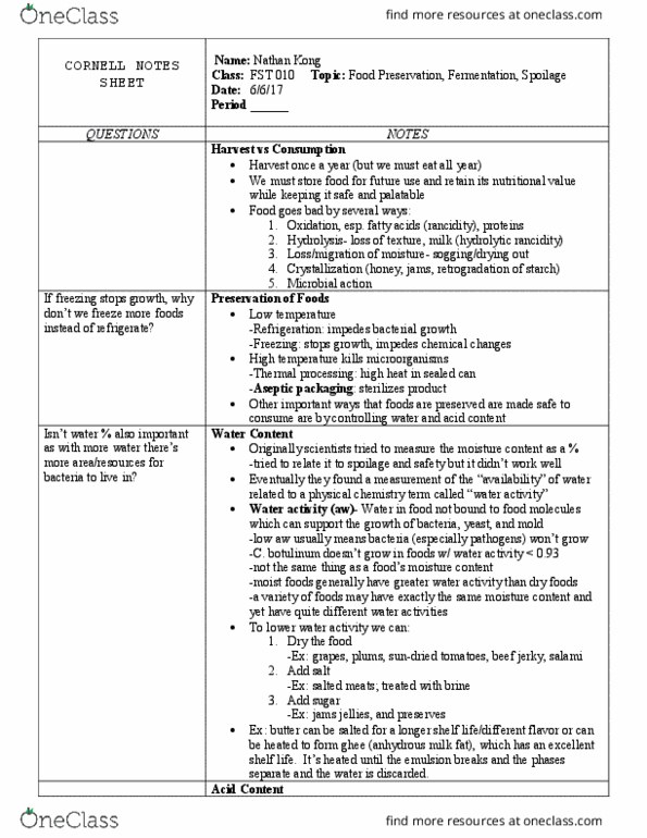 FST 10 Lecture Notes - Lecture 17: Ozonolysis, Radiography, Sodium Chloride thumbnail