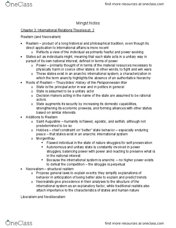 PS 230 Chapter Notes - Chapter 3 part 2: Counterpoint, Montesquieu, Perpetual Peace thumbnail