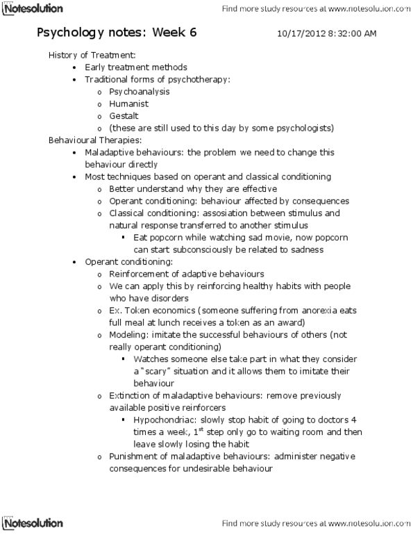 PSYC 100 Lecture Notes - Lecture 6: Emotional Reasoning, Personalization, Systematic Desensitization thumbnail