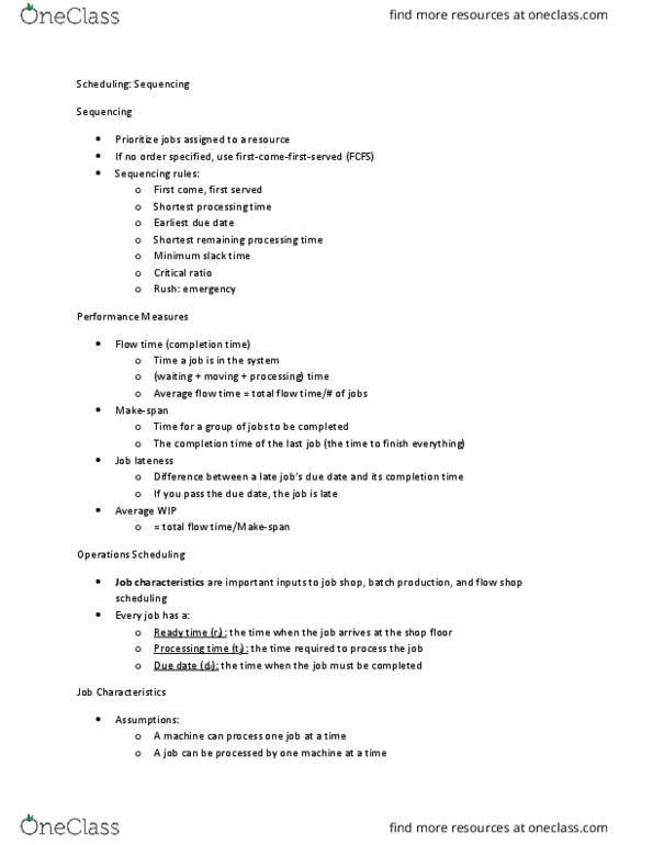 BU395 Lecture Notes - Lecture 1: Flow Shop Scheduling, Makespan, Job Shop thumbnail