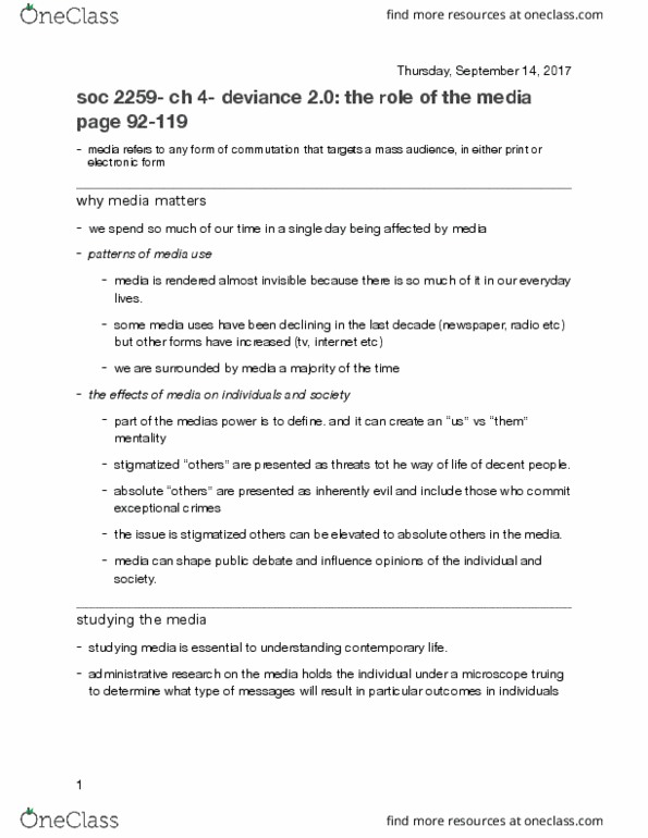 Sociology 2259 Chapter Notes - Chapter 4: Quebecor, Copyright Infringement, Torstar thumbnail