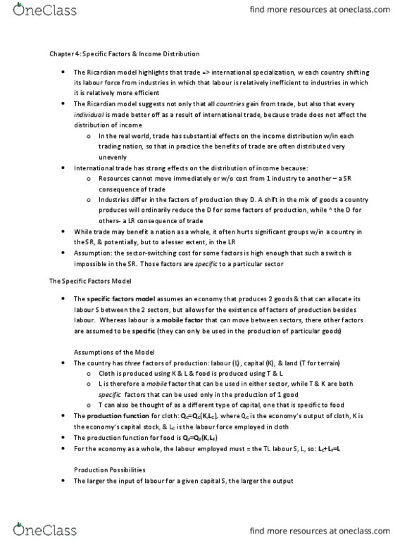 EC239 Chapter Notes - Chapter 4: Budget Constraint, Autarky, Real Wages thumbnail