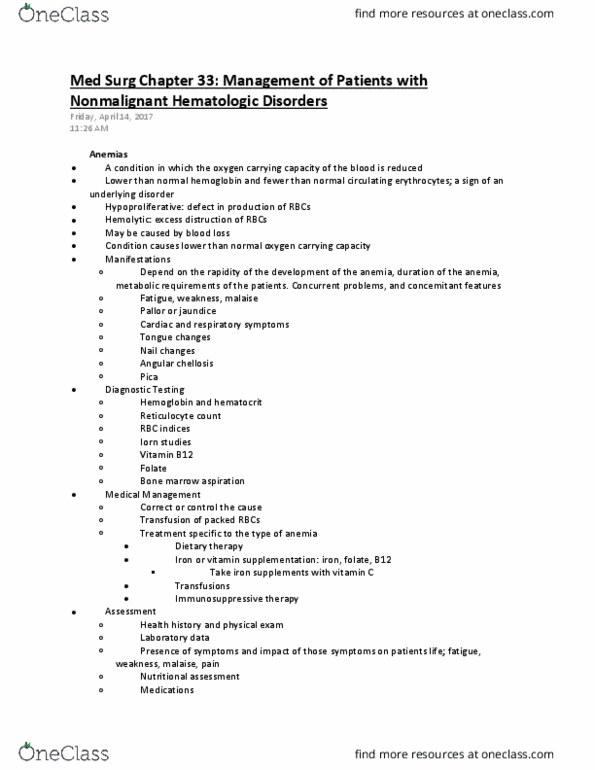 NURS 4430 Chapter Notes - Chapter 33: Vitamin K Deficiency, Antihemorrhagic, Thrombus thumbnail