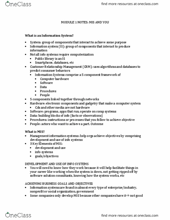 COMM 226 Lecture Notes - Lecture 1: Fax, Customer Relationship Management, Computer Hardware thumbnail