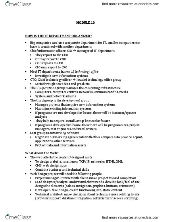 COMM 226 Lecture Notes - Lecture 10: Isaca, Corporate Governance Of Information Technology, Financial Statement thumbnail