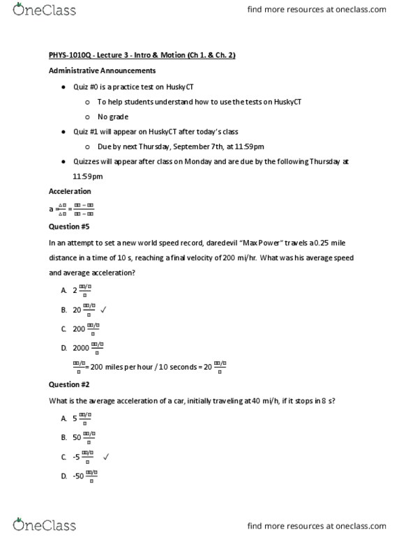 PHYS 1010Q Lecture 3: PHYS-1010Q - Lecture 3 - Intro Motion Ch 1. Ch. 2 thumbnail