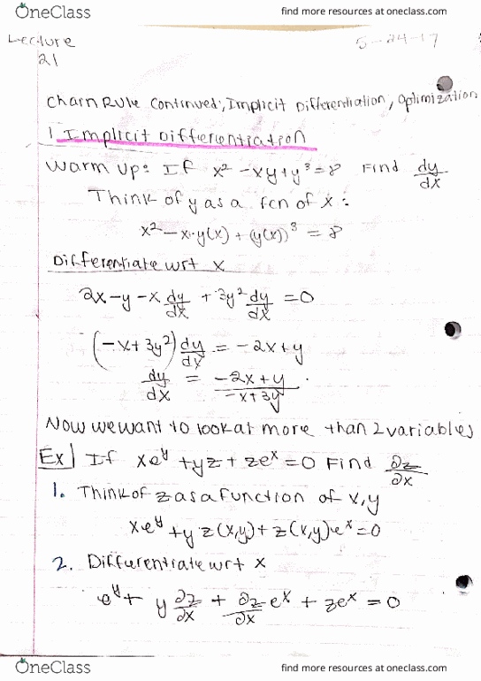 MATH 32A Lecture 21: Chain Rule Cont.; Implicit Differentiation; Optimization thumbnail
