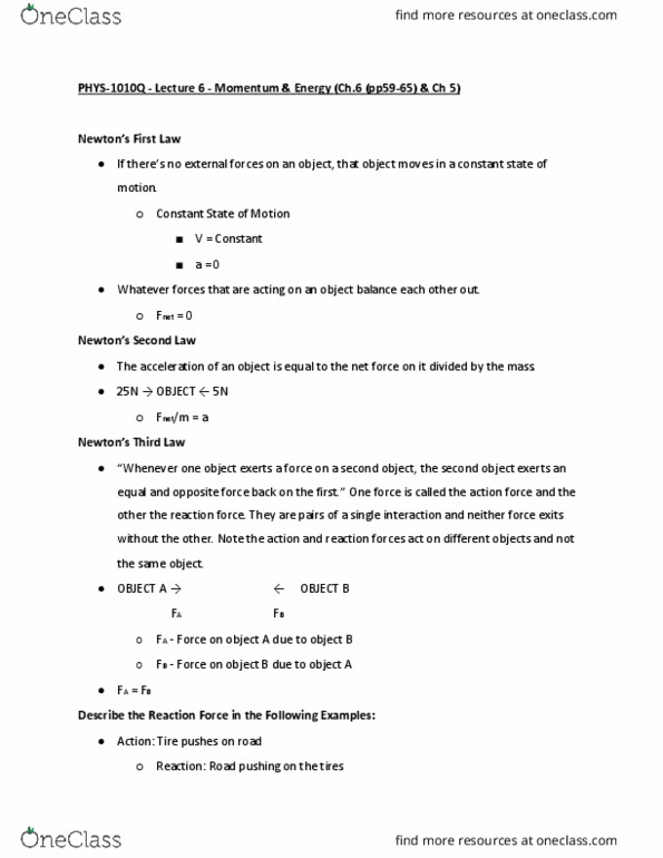 PHYS 1010Q Lecture Notes - Lecture 6: Net Force, Massachusetts Route 2 thumbnail