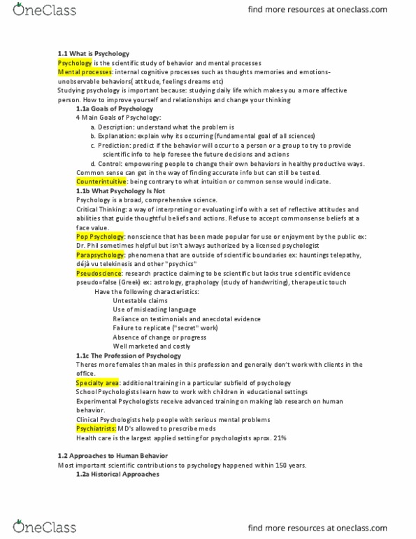 PSY 101 Chapter Notes - Chapter 1: Naturalistic Observation, Ethnocentrism, Parenting Styles thumbnail