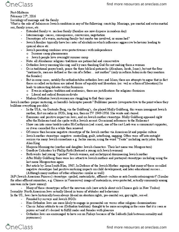 SOCI 227 Lecture Notes - Lecture 12: Role Of Christianity In Civilization, Sukkah, Mezuzah thumbnail