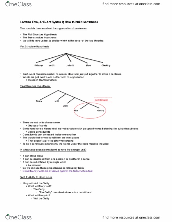 LING 1 Lecture Notes - Lecture 5: Phrase Structure Rules, Adpositional Phrase, Syntactic Category thumbnail