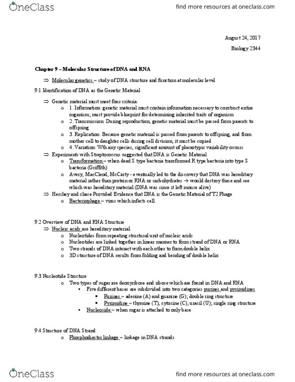 BIOL 2344 Chapter Notes - Chapter 9: Alpha Helix, Methylation, Methyl Group thumbnail