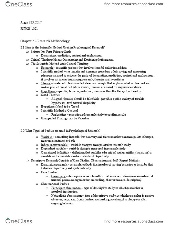 PSYC 1101 Chapter Notes - Chapter 2: External Validity, Internal Validity, Central Tendency thumbnail