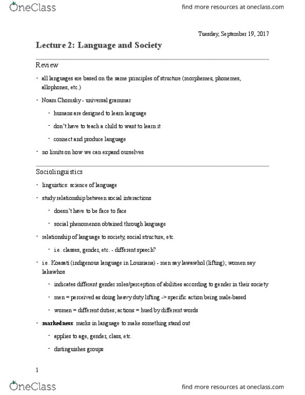 ANT253H1 Lecture Notes - Lecture 2: Linguistic Performance, Ethnography, Linguistic Relativity thumbnail