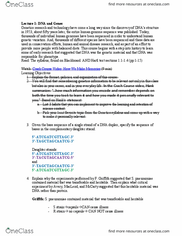 BIOL 2081C Lecture Notes - Lecture 1: Guanine, Thymine, Adenine thumbnail