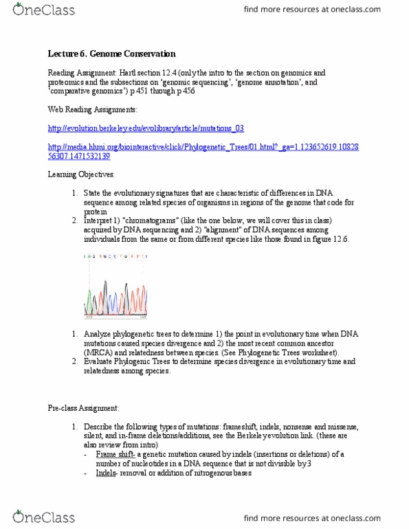 BIOL 2081C Lecture Notes - Lecture 6: Nitrogenous Base, Dna Annotation, Comparative Genomics thumbnail