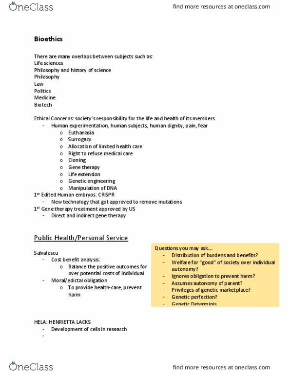 IUF 1000 Lecture Notes - Lecture 8: Hela, Henrietta Lacks, Human Subject Research thumbnail