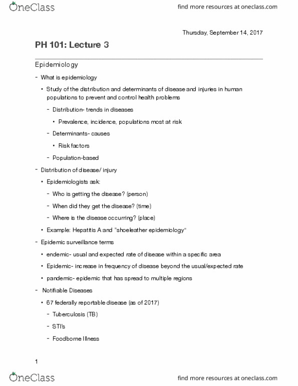 P H 101 Lecture Notes - Lecture 3: Tuskegee Syphilis Experiment, Cohort Study, Odds Ratio thumbnail