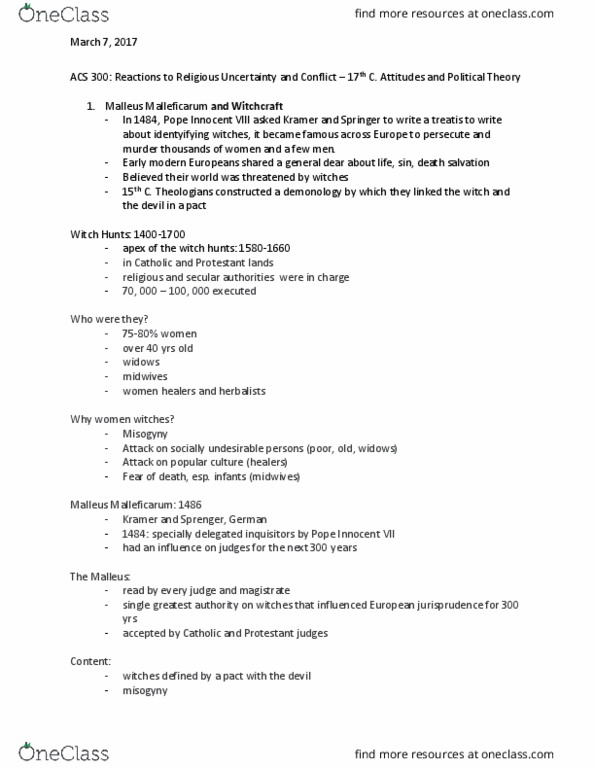 ACS 300 Lecture Notes - Lecture 8: Toleration, Responsible Government, Psychological Egoism thumbnail