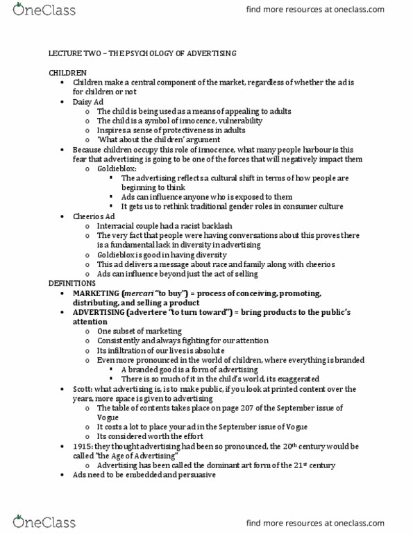 Media, Information and Technoculture 3207F/G Lecture Notes - Lecture 2: Consumerism, Focus Group, Calamine thumbnail