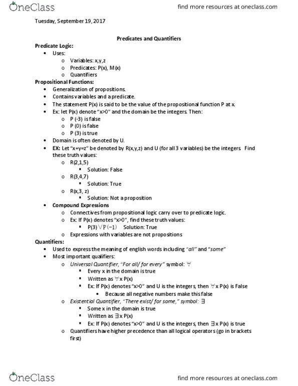 MATH 1019 Lecture Notes - Lecture 5: Propositional Function, First-Order Logic, Propositional Calculus thumbnail