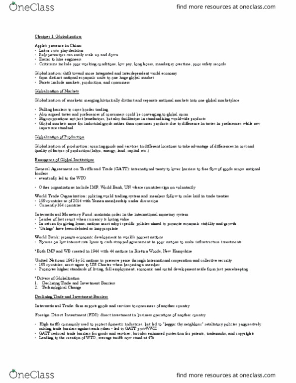 COMMERCE 4SA3 Chapter Notes - Chapter 1: North American Free Trade Agreement, Nonus (Praenomen), Environmental Degradation thumbnail