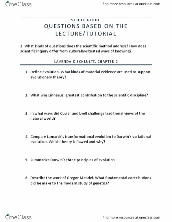 Anthropology 1020E Lecture Notes - Lecture 2: Mendelian Inheritance, Carl Linnaeus, Hudson River Chain thumbnail