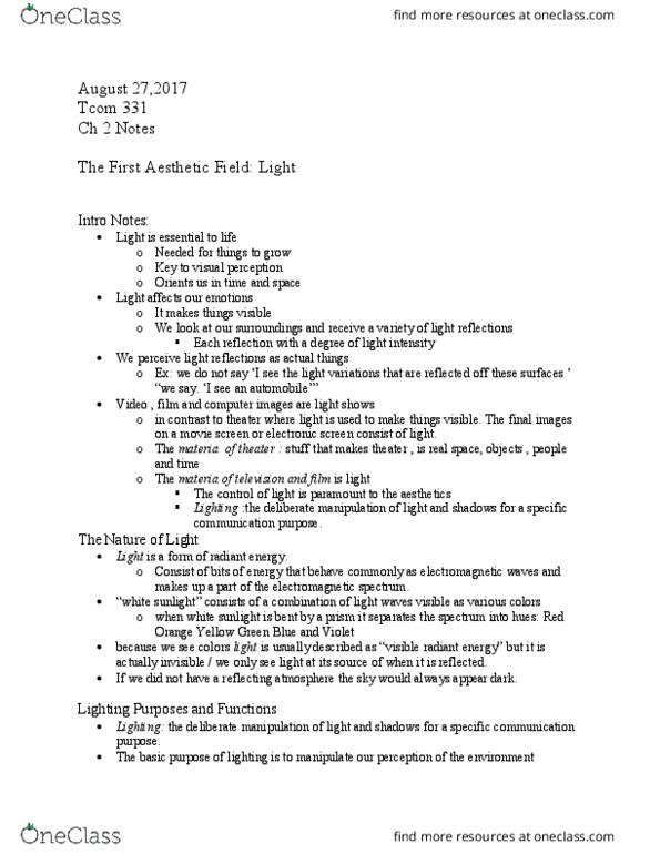 TCOM 331 Chapter Notes - Chapter 2: Flashlight, Searchlight, Ob River thumbnail