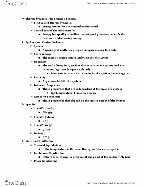 ME 2320 Chapter Notes - Chapter 1: Isochoric Process, Specific Volume, Control Volume thumbnail