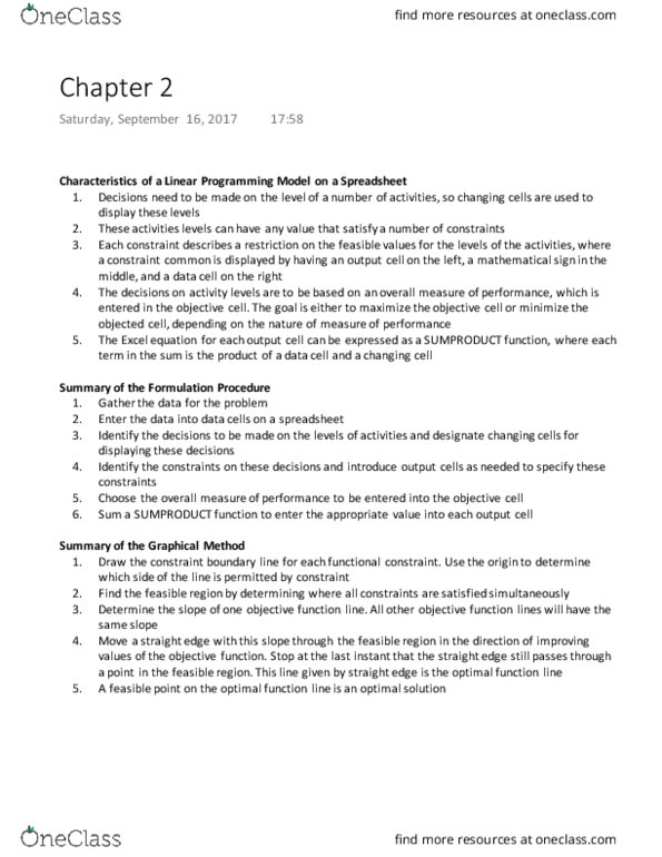 ADM 2302 Chapter Notes - Chapter 2: Feasible Region, Straight Edge, Spreadsheet thumbnail