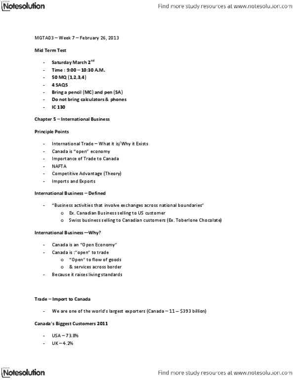 MGTA01H3 Lecture Notes - Canadian Business, Loonie, Maple Syrup thumbnail