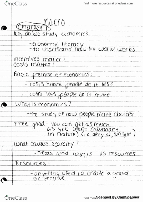 ECO-2013 Lecture 1: chapter 1 notes - the economic approach thumbnail