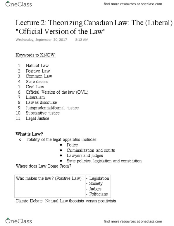 SOSC 1350 Lecture Notes - Lecture 2: Common Law, United States Constitution, Precedent thumbnail