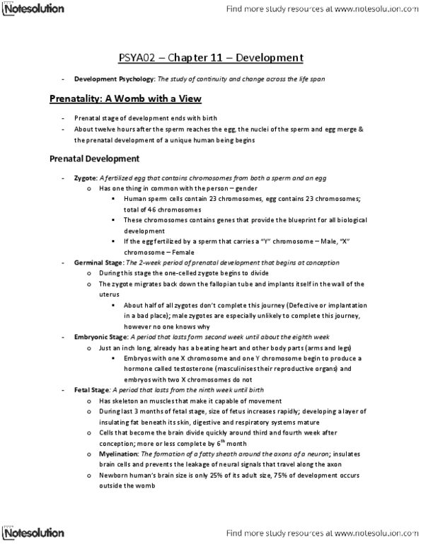 PSYA02H3 Chapter Notes - Chapter 11: Placenta, Hot Rod, Human Brain thumbnail