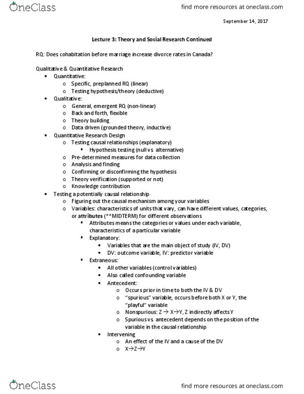 Sociology 2206A/B Lecture Notes - Lecture 3: Falsifiability, Null Hypothesis, Confounding thumbnail