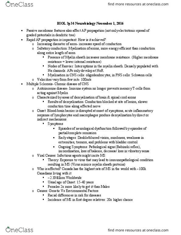 BIOL 3P34 Lecture Notes - Lecture 8: White Matter, Grey Matter, Exocytosis thumbnail