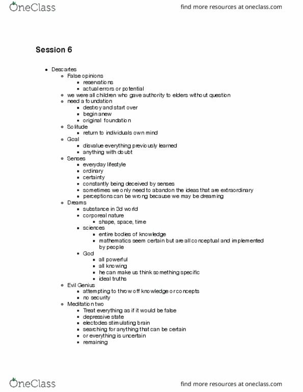 PHIL 130 Lecture Notes - Lecture 6: Solipsism, Intersubjectivity, Agnosticism thumbnail