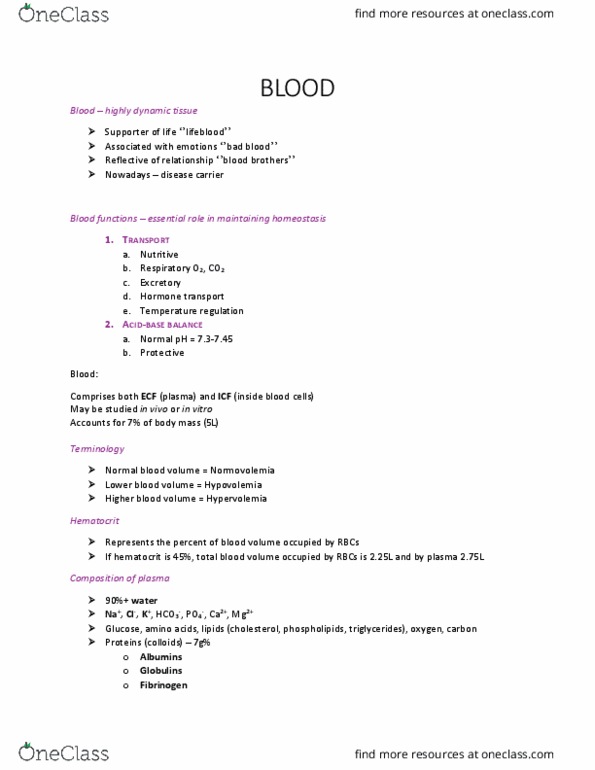 PHGY 209 Lecture Notes - Lecture 5: Leukopoiesis, Lymphatic System, Haematopoiesis thumbnail