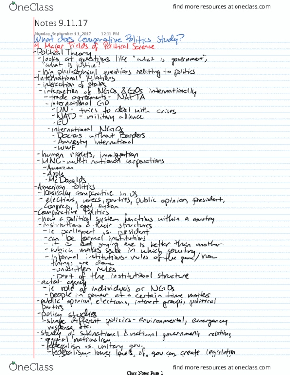 PSC 002 Lecture 2: 9.11.17 What does Comparative Politics Study? thumbnail