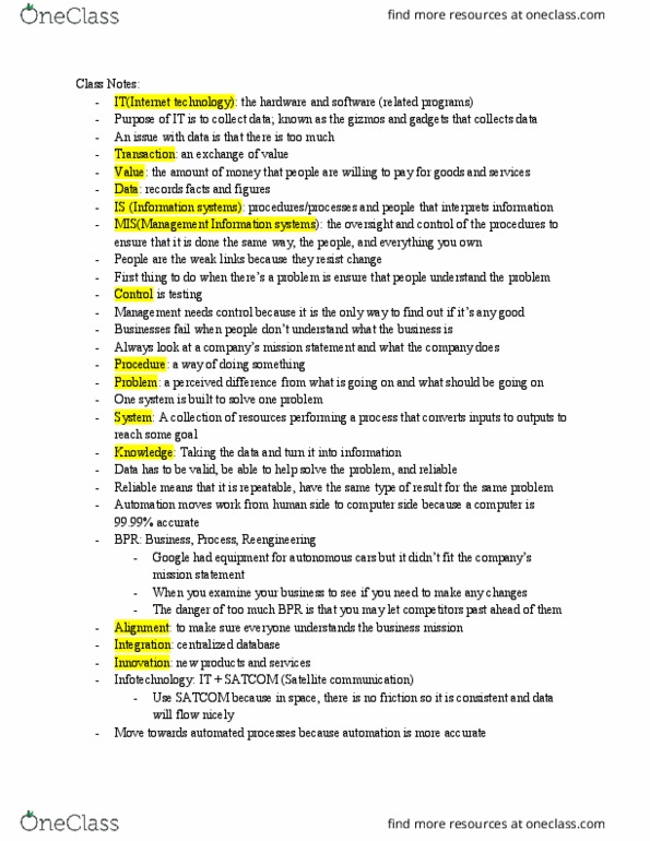 MISM 2301 Chapter Notes - Chapter 1: Operational Excellence, Central Processing Unit, Progressive Corporation thumbnail