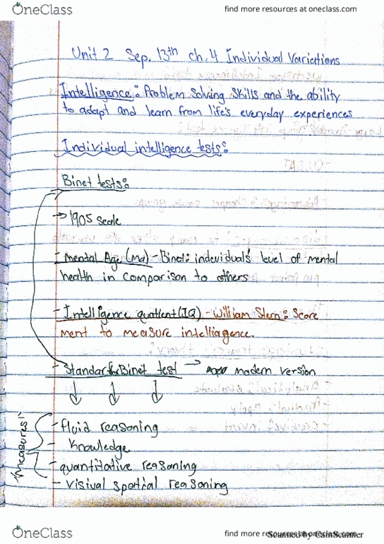 PSYC 3010 Lecture 5: Psyc 3310. lecture #5 ch.4 intelligence and intelligence testing thumbnail