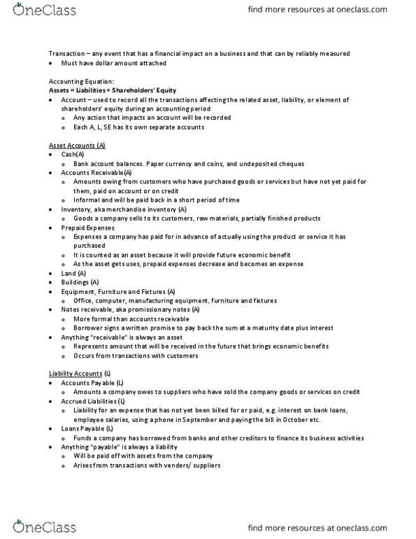 AFM101 Lecture Notes - Lecture 2: Cash Flow, Income Statement, Trial Balance thumbnail