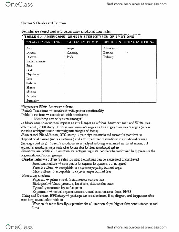 PSYC 365 Chapter Notes - Chapter 6: Electrodermal Activity, Autonomic Nervous System, Display Rules thumbnail