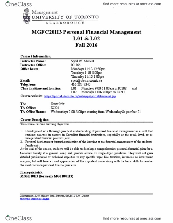 MGFC20H3 Lecture Notes - Lecture 16: Health Professional, Personal Financial Management, Financial Planner thumbnail