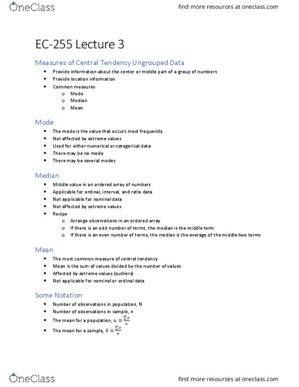 EC255 Lecture Notes - Lecture 3: Square Root, Average Absolute Deviation, Level Of Measurement thumbnail