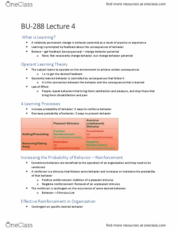 BU288 Lecture Notes - Lecture 4: Career Development, Job Performance, Observational Learning thumbnail