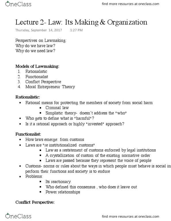 SOSC 2350 Lecture Notes - Lecture 2: Judicial Activism, Precedent, Pass Laws thumbnail